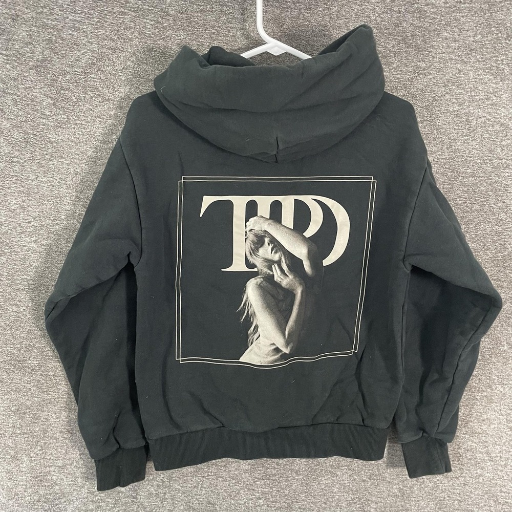 Taylor Swift Hoodie Womens Small Black Tortured Poets Graphic Fleece Pullover